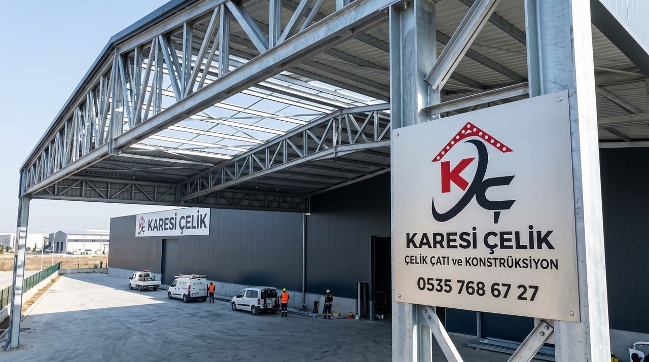 Karesi Un Fabrikası tesis tabelası ve çelik çatı